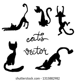 cats hang on their paws are played pattern silhouette cartoon illustration vector set