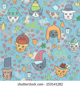 Cats in hats seamless pattern