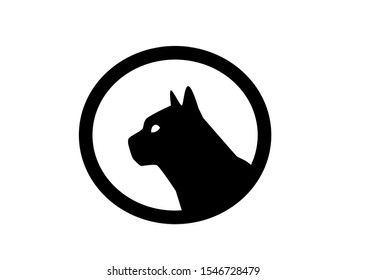 Cat's head becomes a logo in a circle, vector