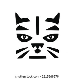 Cat's head, black and white logo. Emblem, vector illustration, isolated on white background.