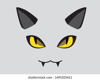 The cat's head has yellow eyes, silhouette, vector illustration