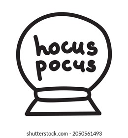 Cats head in a magic ball. Cute doodle illustration for halloween. Vector illustration