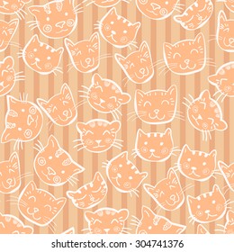 cat's head seamless doodle pattern. hand drawn colorful vector background