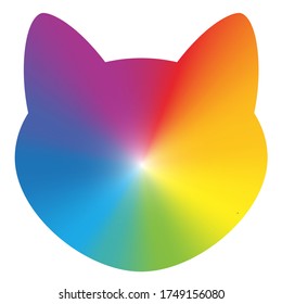 Cats head silhouette, rainbow colored background. Vector illustration on white background.
