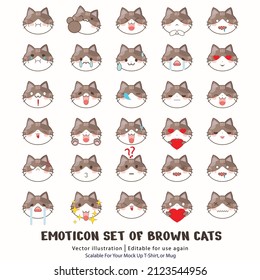 Cats heads emoticons vector. Cat face emoticon isolated background