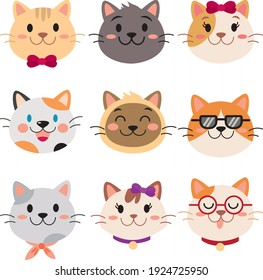 Cats heads emoticons vector. Geometric simple and modern vector illustration.