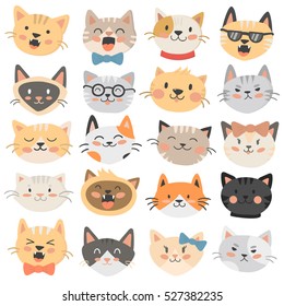 Cats heads emoticons vector isolated on white