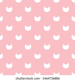 Cats heads seamless pattern. Pink and white graphic background.