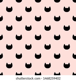 Cats heads seamless pattern. Pink and black graphic background.