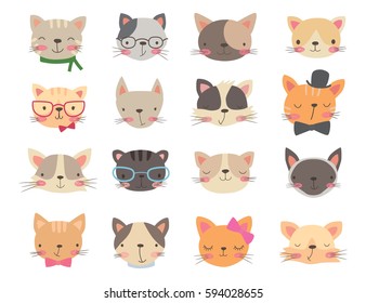 Cats heads set. Cartoon vector illustration