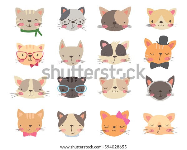 Cats Heads Set Cartoon Vector Illustration Stock Vector (Royalty Free ...