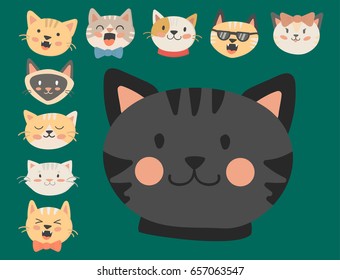 Cats heads vector illustration cute animal funny decorative characters