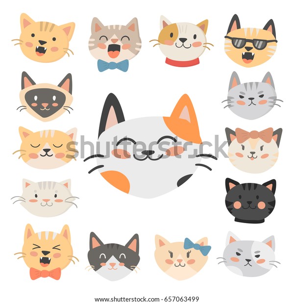 Cats Heads Vector Illustration Cute Animal Stock Vector Royalty