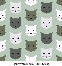 Cats heads Vector Seamless pattern. Abstract polygonal geometric Cat faces