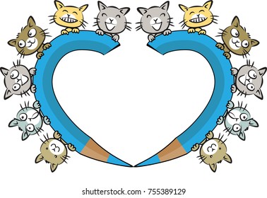 cats with heart shape border