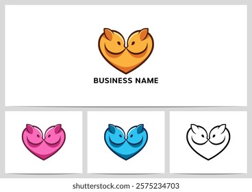 Cats Heart Shape Love Pet Feline Logo Design

