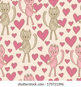 cats with hearts seamless pattern