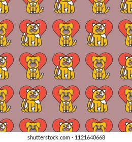 Cats hearts vector illustration cute animal funny seamless pattern background characters feline domestic trendy pet