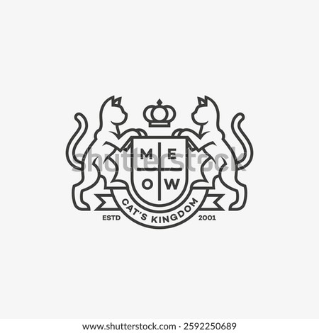 Cats heraldic logo design template. Linear graphic style. Vector illustration.