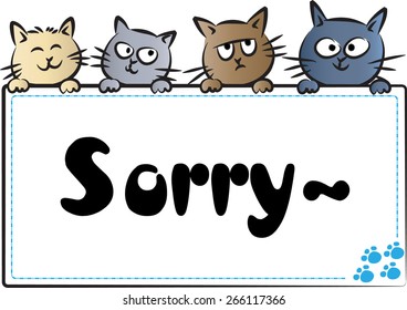 cats holding a card and say sorry