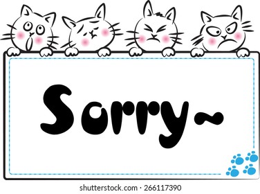 cats holding a card and say sorry