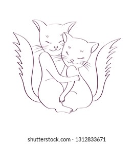 Cats are hugging. Sketch on white background