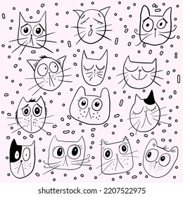 Juego de iconos de gatos, boceto para su diseño. ilustración vectorial