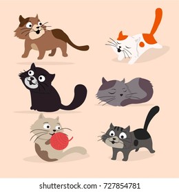 Cats icons collection colored cartoon design