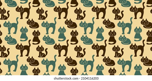 Cats illustration background. Seamless pattern. Vector. 