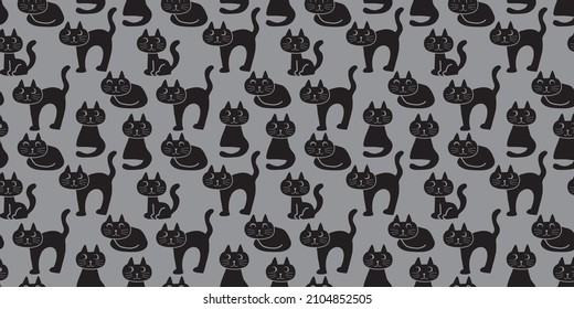 Cats illustration background. Seamless pattern. Vector. 