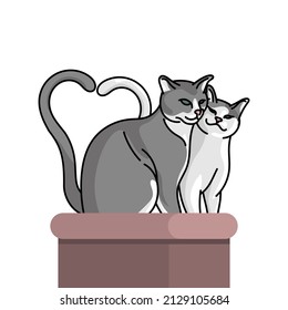 Cats illustration. Couple of cute cats in love.  Good for posters, t shirts, postcards.