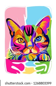 a cat's illustration image, creative with an elegant, cool and awesome design with bright colors, with a colorful background.