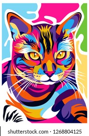 a cat's illustration image, creative with an elegant, cool and awesome design with bright colors, with a colorful background.