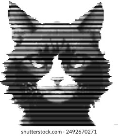 Cat's image, now a tapestry of fine and bold stripes.