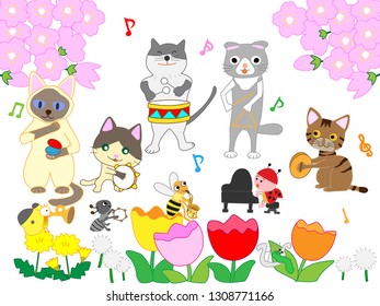 Cats and insects delighted that spring came and held a concert.