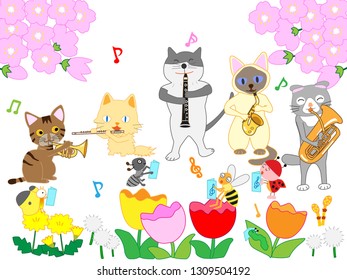 Cats and insects delighted that spring came and held a concert.
