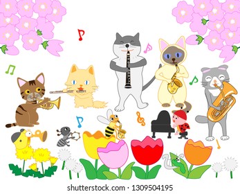 Cats and insects delighted that spring came and held a concert.