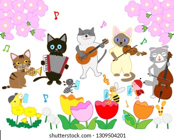 Cats and insects delighted that spring came and held a concert.