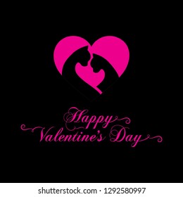 Cats inside pink heart, Valentine's day greeting
