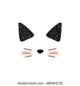Cats, isolated of cute doodle. Cat vector sketch character handmade to Print T-shirts. Kids animals. Funny stylish muzzle isolated Pets 