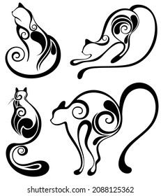 Cats, Isolated On White Background. Set of cats 