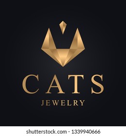 Cats Jewelry Logo Vector Template Golden