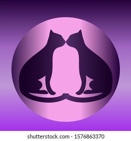Cats kiss in purple 3D ball. 
