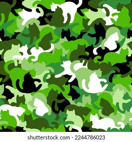 Cats, kittens. Cat seamless pattern, camouflage, wallpaper, interior, wrapping, vector image