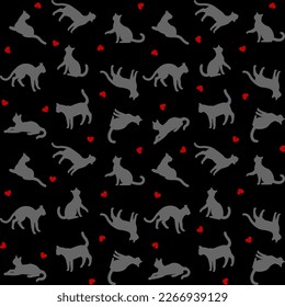 Cats, kittens, Cat seamless pattern, Heart, wallpaper, interior, wrapping, love, valentine, vector image