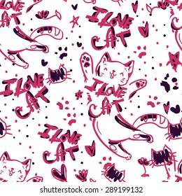 cats kittens cute sketch vector illustration seamless