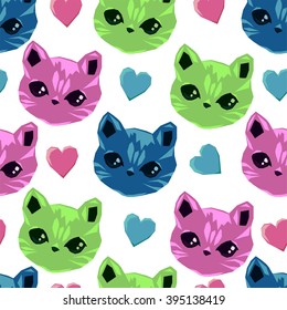 cats kittens cute sketch vector illustration seamless