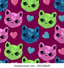 cats kittens cute sketch vector illustration seamless
