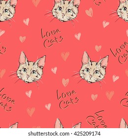 cats kittens cute sketch vector illustration seamless
