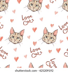 gatos gatitos dibujo bonito ilustración vectorial sin fisuras, fondo de textura 